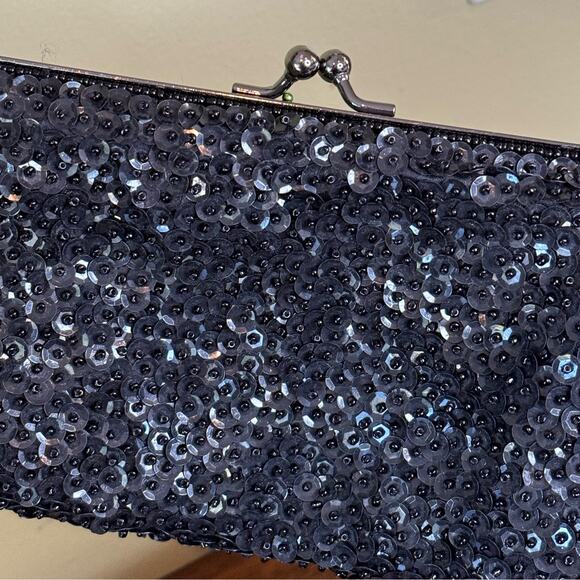 Express Black Sequin Clutch with Clasp - Picture 2 of 7
